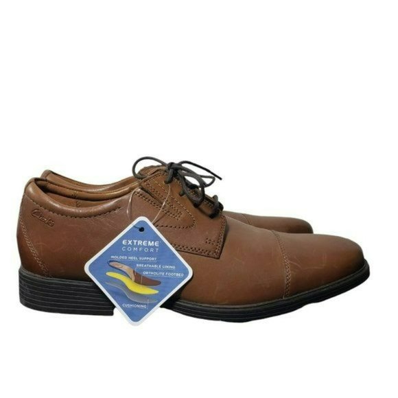 Clarks Mens Dark Tan Leather Whiddon Lace Up Cap Toe Oxford Dress Shoes Size 9